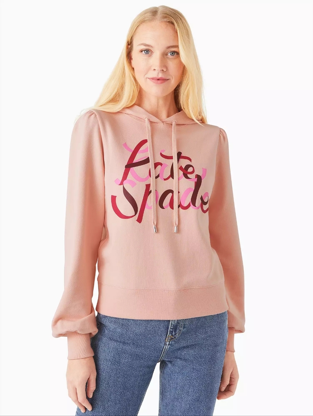 Kate Spade Ribbon Hoodie Size Large Pink Cotton French Terry